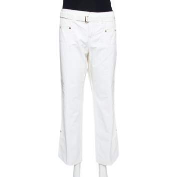 Pre Owned Roberto Cavalli White Cotton Blend Cargo Pants M 