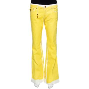 Pre Owned Roberto Cavalli Yellow Denim Painted Effect Flared Jeans L 