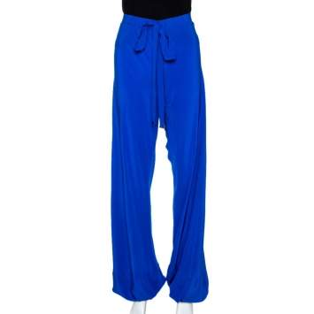 Pre Owned Roberto Cavalli Cobalt Blue Silk Wide Leg Pants L
