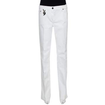 Pre Owned Roberto Cavalli White Denim Claw Detail Wide Leg Jeans L