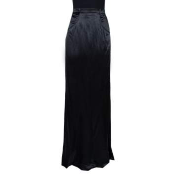 Pre Owned Roberto Cavalli Black Silk Satin Pocket Detail Flared Skirt L