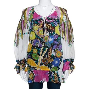 Pre Owned Roberto Cavalli Multicolor Printed Cotton Gypsy Blouse L 