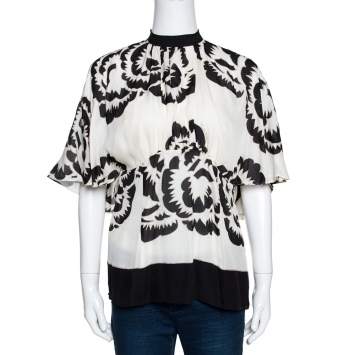 Pre Owned Roberto Cavalli Monochrome Printed Silk Open Back Blouse L