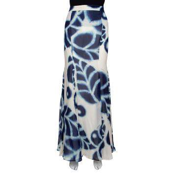 Pre Owned Roberto Cavalli Blue Tie Dye Printed Chiffon Maxi Skirt L 