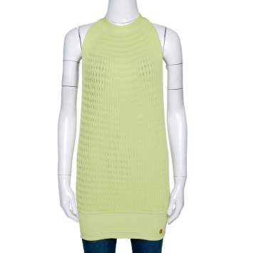 Pre Owned Roberto Cavalli Lime Green Knit Neck Tie Detail Backless Tunic Top M