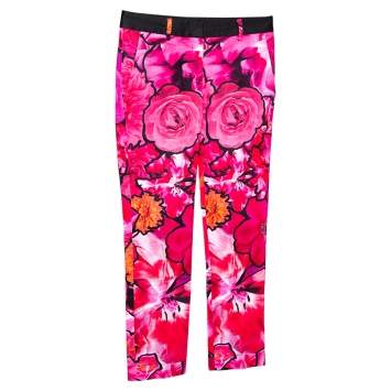 Pre Owned Roberto Cavalli Pink Floral Print Stretch Cotton Pants S