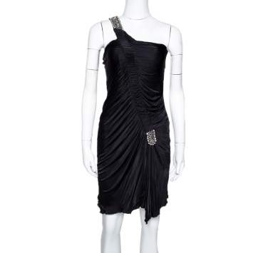 Pre Owned Roberto Cavalli Black Jersey Embellished One Shoulder Mini Dress M