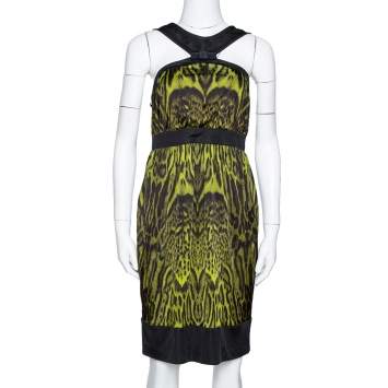 Pre Owned Roberto Cavalli Green Animal Print Jersey Halter Neck Dress M