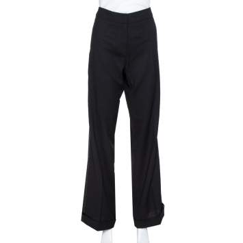 Pre Owned Roberto Cavalli Black Wool Blend Tailored Flared Trousers L