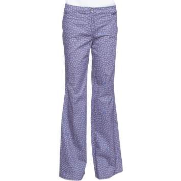 Pre Owned Roberto Cavalli Purple Floral Print Cotton Flared Trousers M