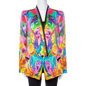 Pre Owned Roberto Cavalli Multicolor Floral Print Silk Tailored Blazer L