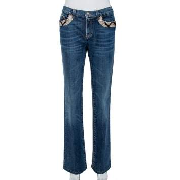 مملوكة مسبقًا Roberto Cavalli Indigo Denim Sequined Straight Fit Jeans L