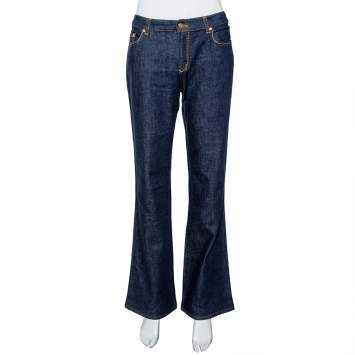 Pre Owned Roberto Cavalli Indigo Dark Wash Denim Studded Straight Fit Jeans L