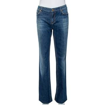 Pre Owned Roberto Cavalli Indigo Dark Wash Denim Studded Straight Fit Jeans L