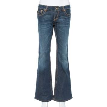 مملوكة مسبقًا Roberto Cavalli Dark Blue Denim Logo Detail Bootcut Jeans L