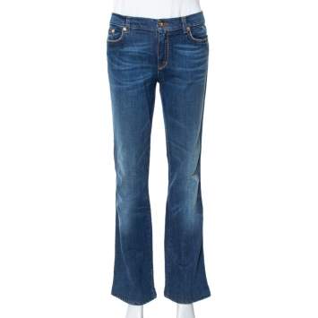 مملوكة مسبقًا Roberto Cavalli Blue Denim Embroidered Pocket Straight Leg Jeans L