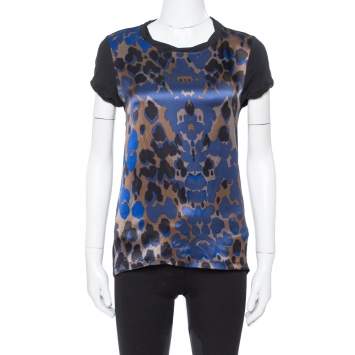 Pre Owned Roberto Cavalli Black Abstract Print Silk & Cotton Top S