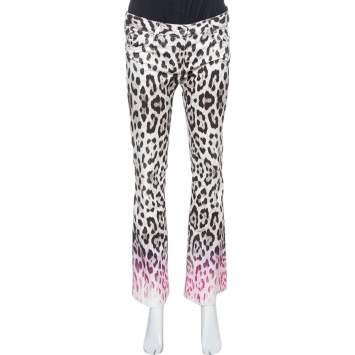 Pre Owned Roberto Cavalli Brown/Pink Ombre Animal Print Cotton Flare Leg Jeans S