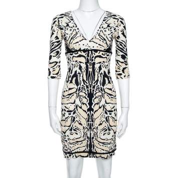 Pre Owned Roberto Cavalli Tri Color Nylon Jersey V-Neck Dress M