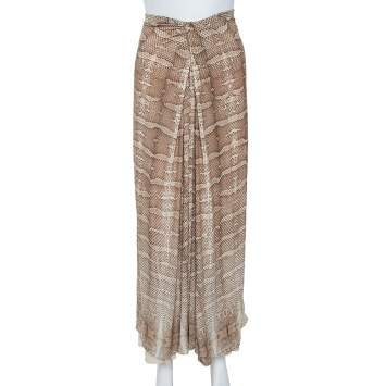 مملوكة مسبقًا Roberto Cavalli Brown Snakeskin Print Jersey Gathered Waist Maxi Skirt M