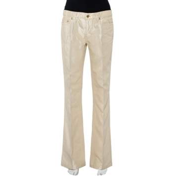 مملوكة مسبقًا Roberto Cavalli Lurex Gold Denim Straight Leg Jeans XL