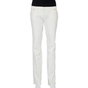 Pre Owned Roberto Cavalli White Denim Straight Leg Jeans XL
