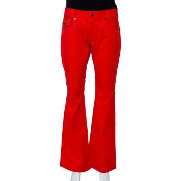 Pre Owned Roberto Cavalli Red Denim Bootcut Jeans L