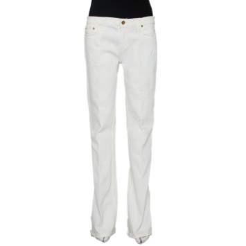 Pre Owned Roberto Cavalli White Denim Distressed Straight Leg Jeans XL