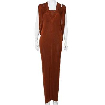 Pre Owned Roberto Cavalli Brown Cable Knit Cutout Detail Maxi Dress M