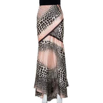 Pre Owned Roberto Cavalli Multicolor Animal Printed Silk Paneled Maxi Skirt S