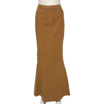 مملوكة مسبقًا Roberto Cavalli Brown Denim Slit Detail Maxi Skirt M