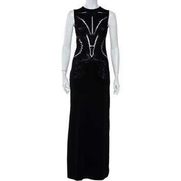 Pre Owned Roberto Cavalli Black Floral Jacquard Knit Slit Detail Maxi Dress S