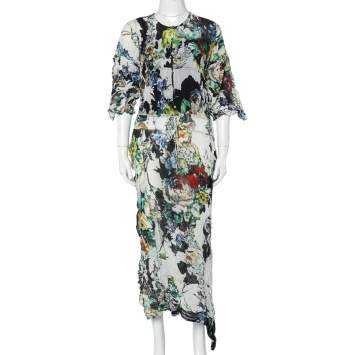 Pre Owned Roberto Cavalli Multicolor Printed Crushed Silk Asymmetric Dress M
