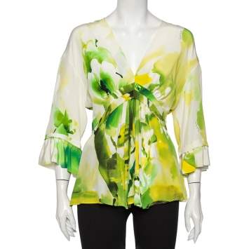 Pre Owned Roberto Cavalli Multicolor Printed Silk Top M