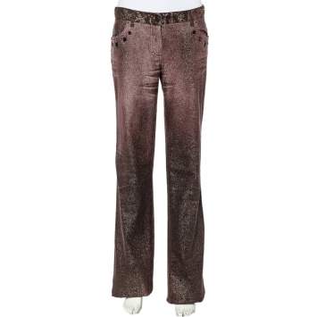 Pre Owned Roberto Cavalli Purple Lurex Denim Embellished Waist Detail Straight Leg Denim XL