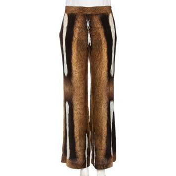 Pre Owned Roberto Cavalli Brown Animal Print Silk Palazzo Pants L