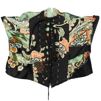 Pre Owned Roberto Cavalli Multicolor Floral Glitter Print Silk Corset S