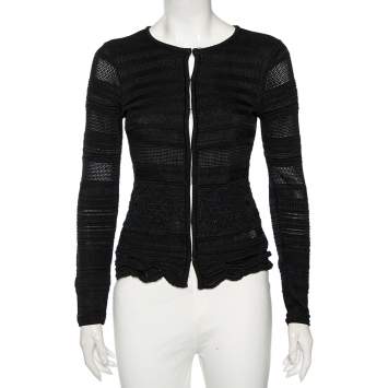 مملوكة مسبقًا Roberto Cavalli Black Patterned Knit Round Neck Cardigan S
