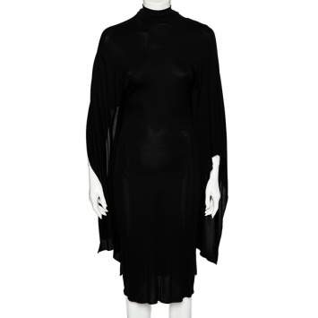 Pre Owned Roberto Cavalli Black Jersey Knit Cape Sleeve Dress S
