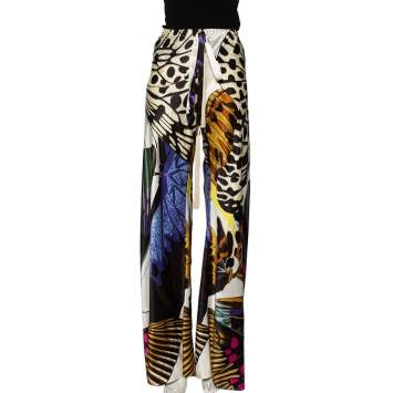Pre Owned Roberto Cavalli Multicolored Butterfly Print Silk Palazzo Pants L