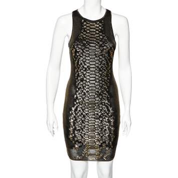Pre Owned Roberto Cavalli Gold Knit Scale Detail Sleeveless Dress S