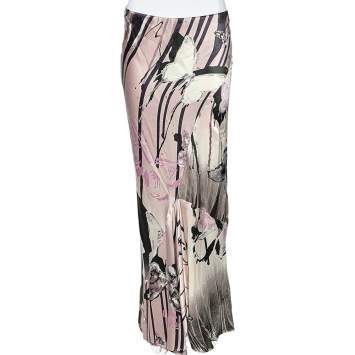 مملوكة مسبقًا Roberto Cavalli Pale Pink Butterfly Print Silk Maxi Skirt S
