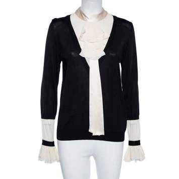 Pre Owned Roberto Cavalli Black Knit Contrast Trim Top M