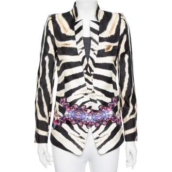 Pre Owned Roberto Cavalli Multicolored Printed Silk Single Breasted Blazer S
