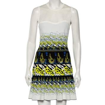 Pre Owned Roberto Cavalli Multicolored Jacquard Silk & Mesh Inset Sleeveless Dress M