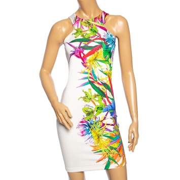 Pre Owned Just Cavalli Multicolor Printed Jersey Cutout Detail Sleeveless Midi Dress S