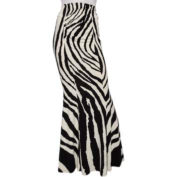 مملوكة مسبقًا Roberto Cavalli Monochrome Printed Jersey Ruched Detailed Maxi Skirt M