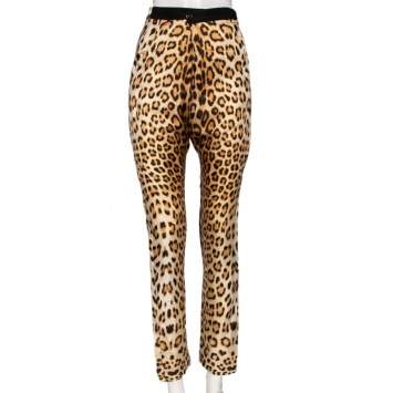 Pre Owned Roberto Cavalli Brown Animal Printed Silk Wrap Detail Pants S