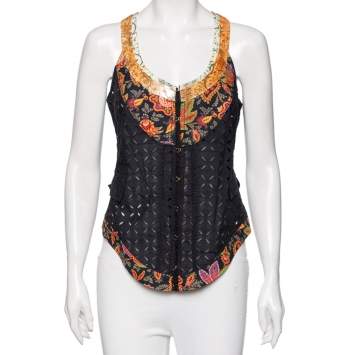Pre Owned Roberto Cavalli Black Eyelet Cotton & Sequin Embellished Detailed Vest M 