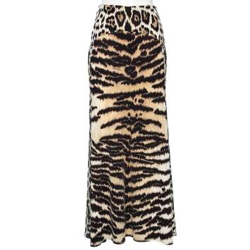 Pre Owned Roberto Cavalli Multicolored Animal & Snake Skin Print Jersey Maxi Skirt S 